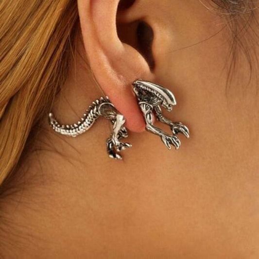 Veile Studios Dinosaur Skeleton Ear Jackets Silver