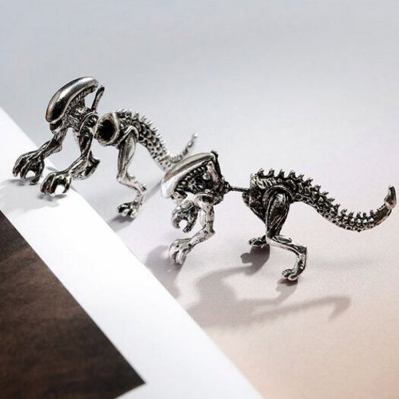 Veile Studios Dinosaur Skeleton Ear Jackets Silver