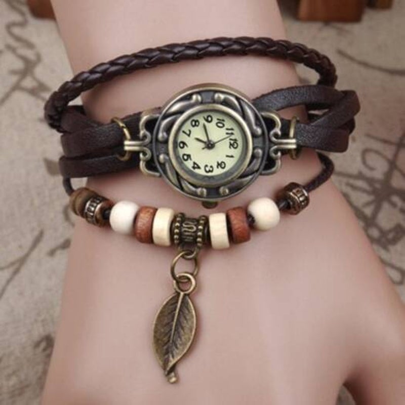 Veile Studios Tree Leaf Braid Bracelet Watch Brown