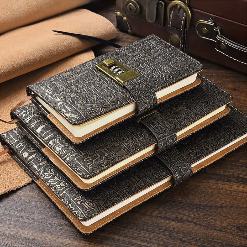 Password Notebook A6 A5 B5 Ancient Egyptian Leather Secret Diary With Lock Holiday Gift Travel Book Office Journals