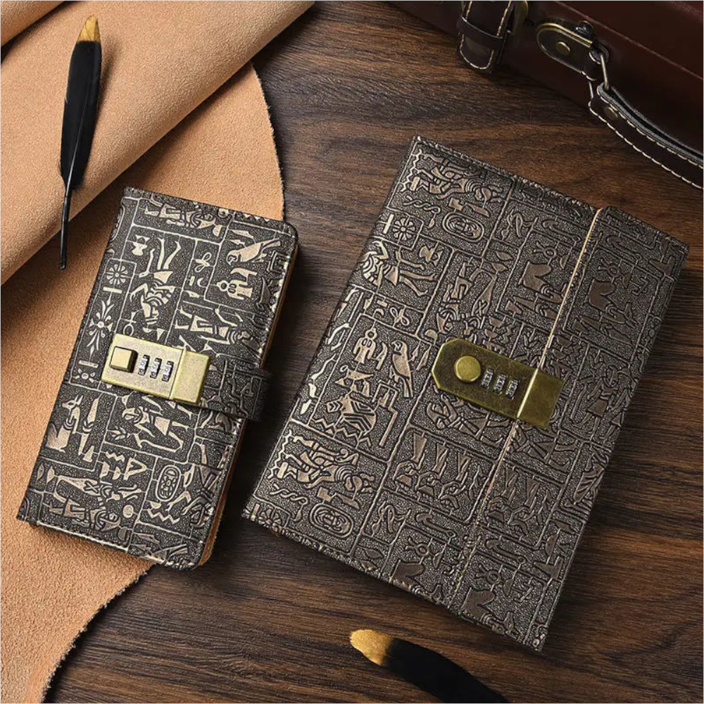 Password Notebook A6 A5 B5 Ancient Egyptian Leather Secret Diary With Lock Holiday Gift Travel Book Office Journals