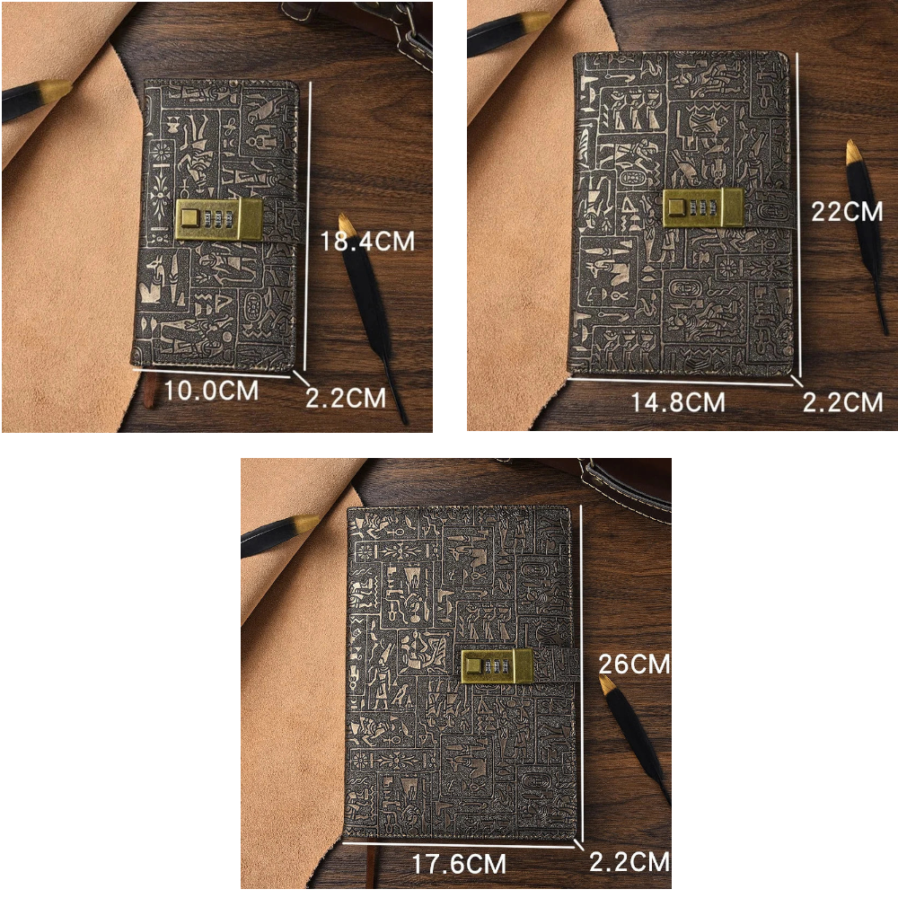 Password Notebook A6 A5 B5 Ancient Egyptian Leather Secret Diary With Lock Holiday Gift Travel Book Office Journals