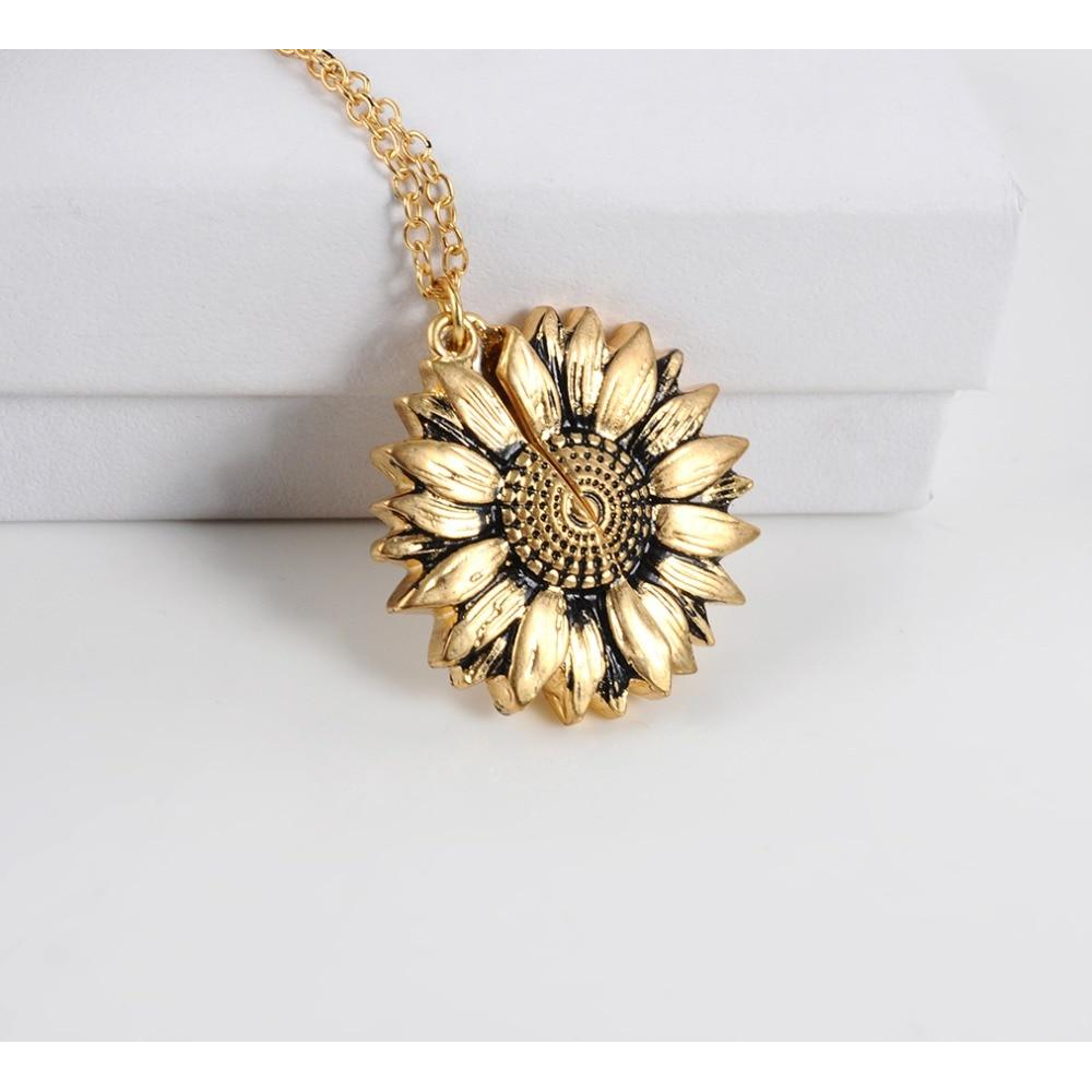 Vintage Sunflower Locket Pendant Necklace Boho Jewellery