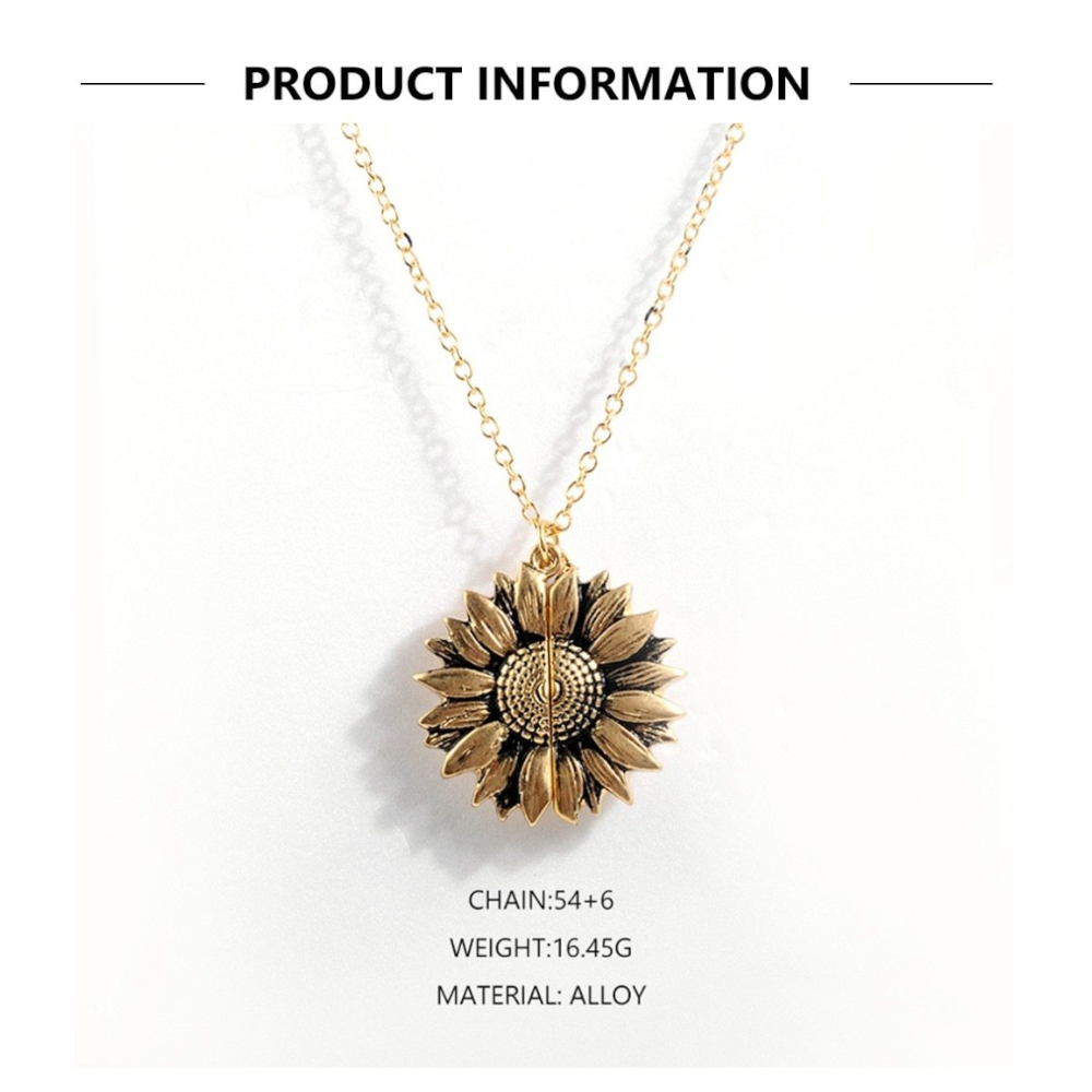 Vintage Sunflower Locket Pendant Necklace Boho Jewellery
