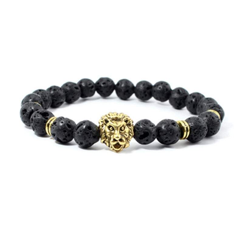 Veile Studios Bracelets Bangles Volcanic Stone Lion Head Charm Natural Semi Precious Beads