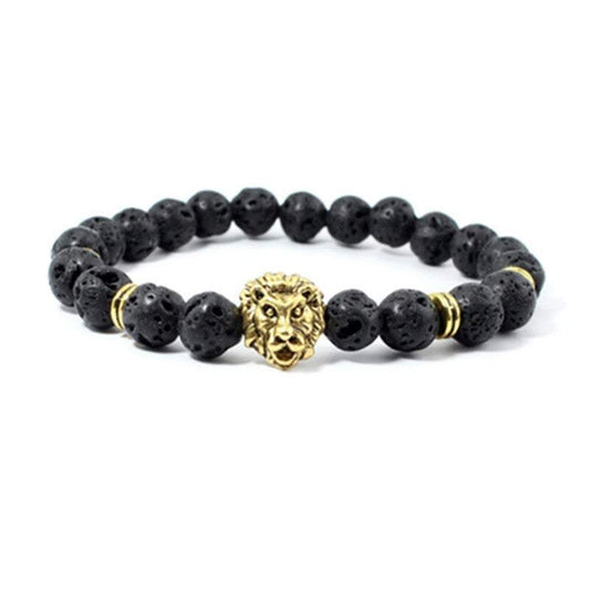 Veile Studios Bracelets Bangles Volcanic Stone Lion Head Charm Natural Semi Precious Beads