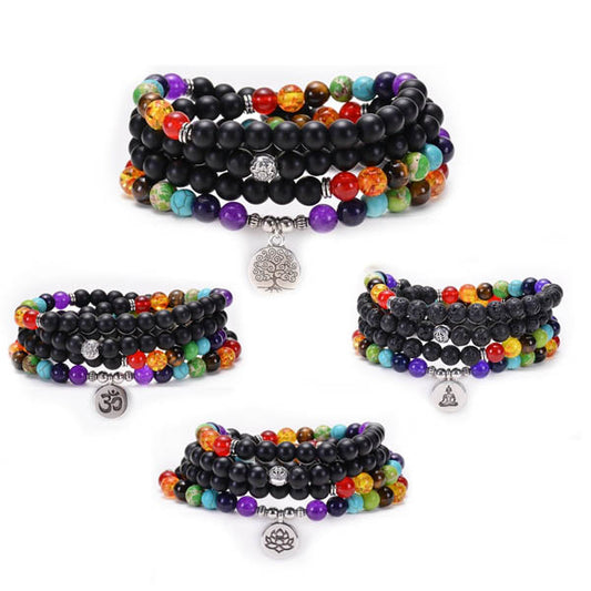 Veile Studios Volcanic Stone Chakra Bead Bracelet Necklace