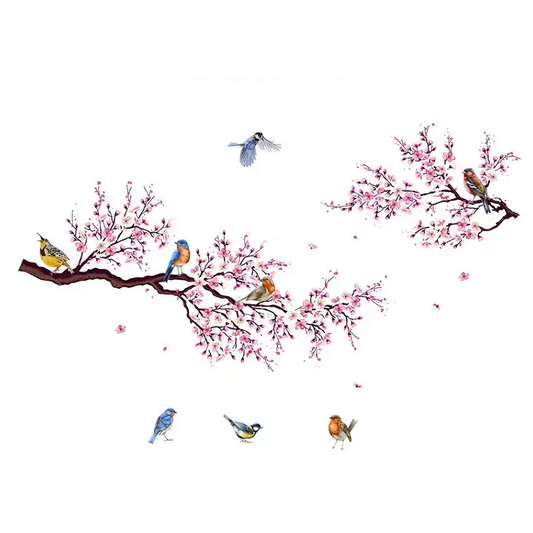 Wall Stickers Pink Plum Tree Birds Home Room Decoration Poster Bedroom Adhesive Wallpaper Furniture House Interior