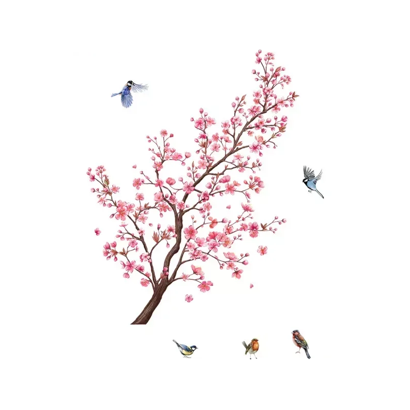 Wall Stickers Pink Plum Tree Birds Home Room Decoration Poster Bedroom Adhesive Wallpaper Furniture House Interior