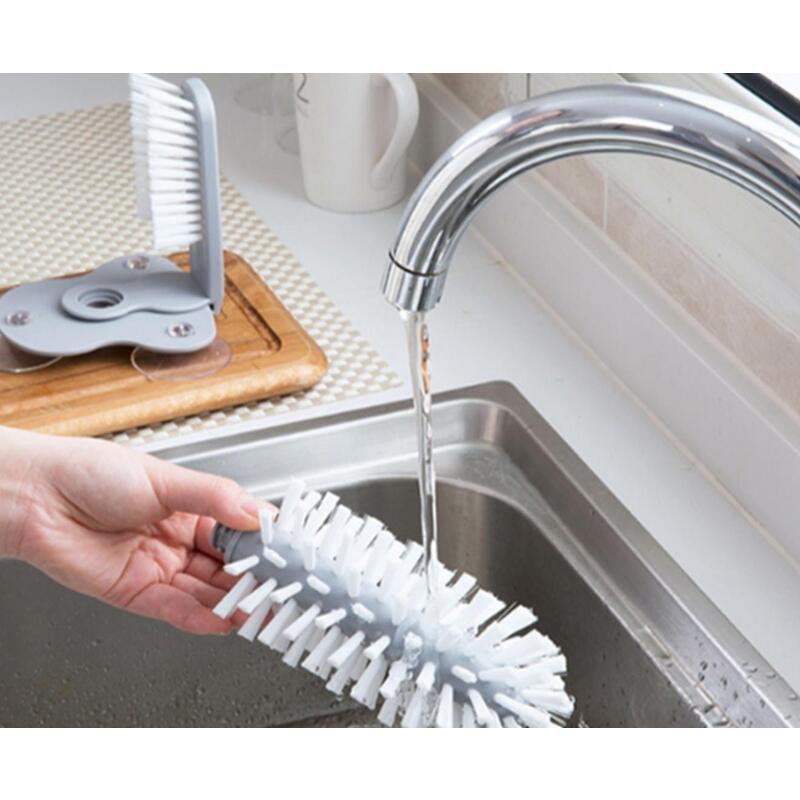 Water Bottle Cleaning Brush Glass Cup Washer With Suction Base Bristle For Bar Kitchen Sink Tools