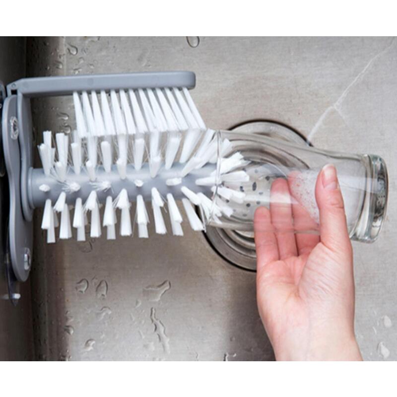 Water Bottle Cleaning Brush Glass Cup Washer With Suction Base Bristle For Bar Kitchen Sink Tools