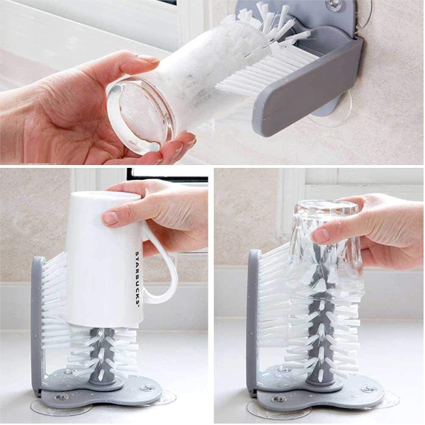 Water Bottle Cleaning Brush Glass Cup Washer With Suction Base Bristle For Bar Kitchen Sink Tools