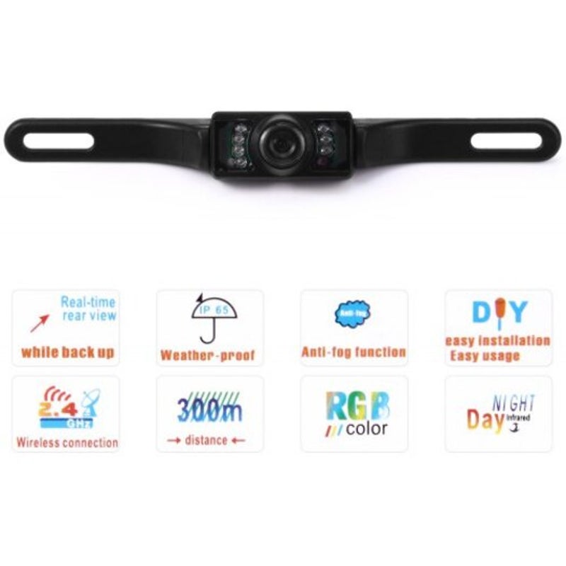 Waterproof Rear View License Plate Backup Camera Black