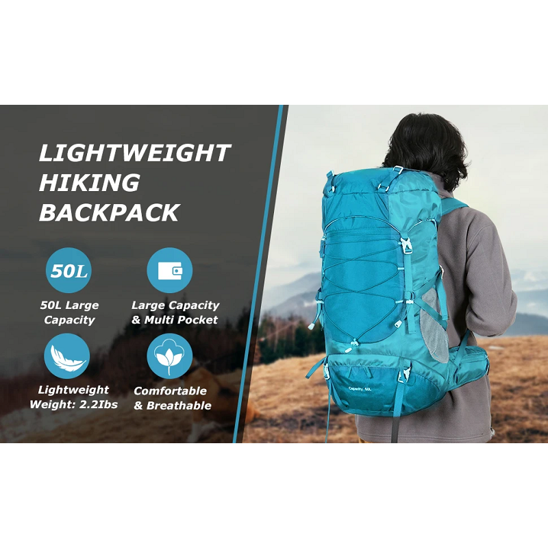 Westtune 50L Hiking Backpack With Rain Cover Multifunctional Mountaineering Bag Outdoor Rucksack For Travel Trekking Cam