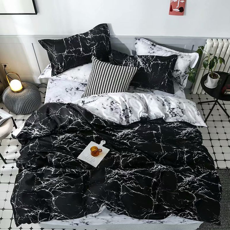 White Black Marble Pattern Cotton Fibre Quilt Cover 3 Pieces Set