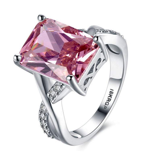 Rings White Gold Plated Pink Zircon Shiny Fine Jewelry For Women