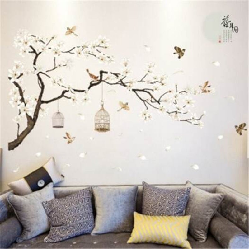 Big Size Tree Wall Stickers Birds Flower Decor Wallpapers Diy Vinyl