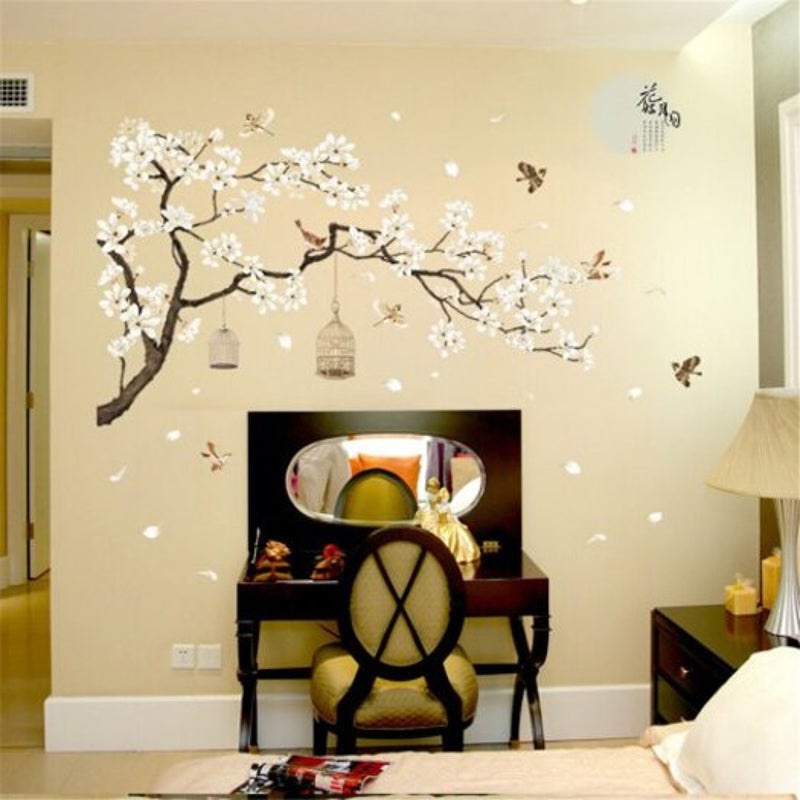 Big Size Tree Wall Stickers Birds Flower Decor Wallpapers Diy Vinyl