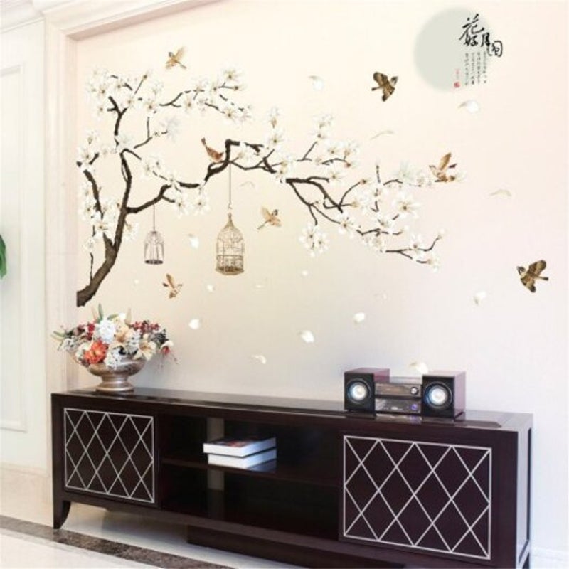Big Size Tree Wall Stickers Birds Flower Decor Wallpapers Diy Vinyl