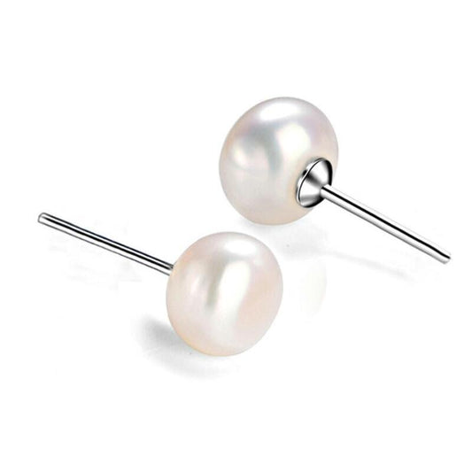 Veile Studios Womens Freshwater Pearl Earrings 925 Sterling Silver Studs White