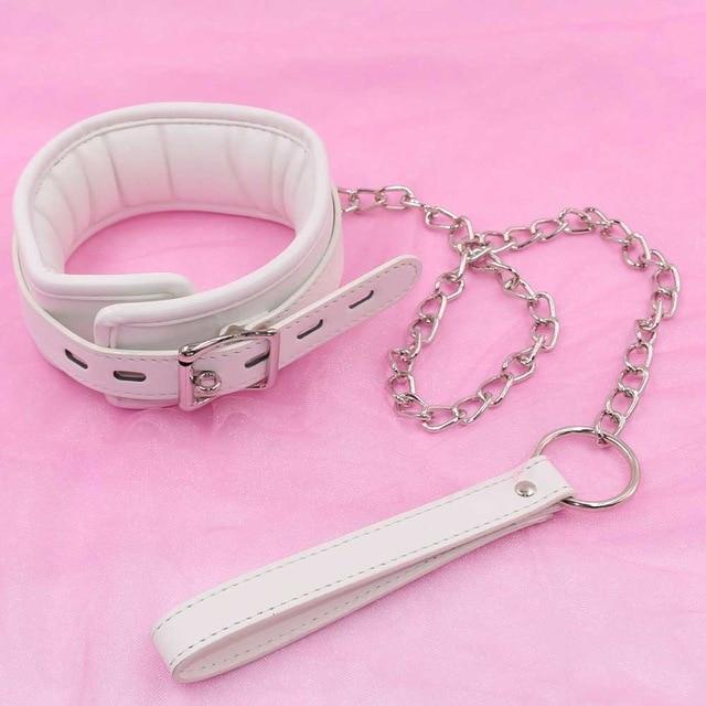 White Padded Collar Cuffs Ankle Wrist Leash Bondage Kink Bdsm Kit