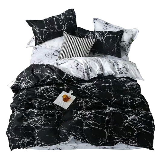 White Black Marble Pattern Cotton Fibre Quilt Cover 3 Pieces Set