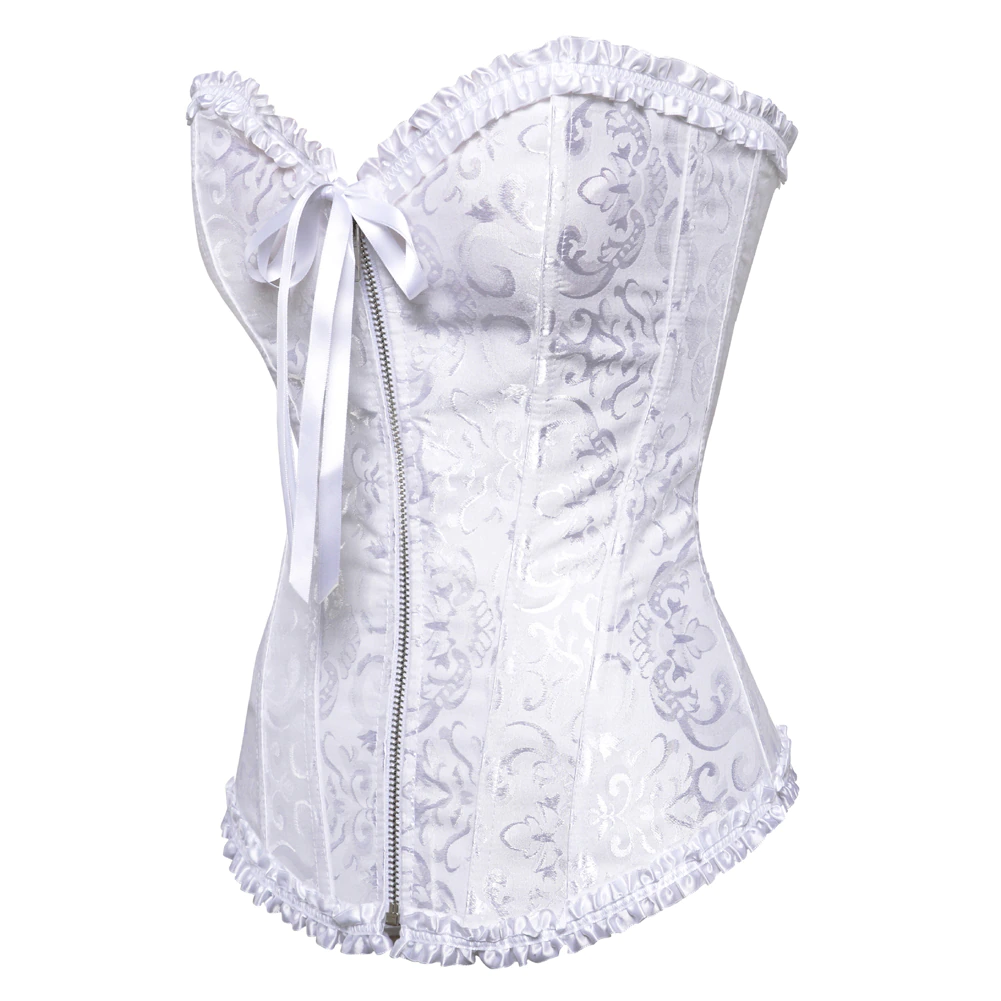 White Floral Corset Sweetheart Bustline Zip Front