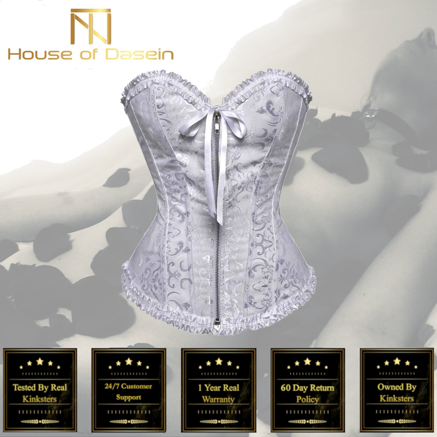 White Floral Corset Sweetheart Bustline Zip Front
