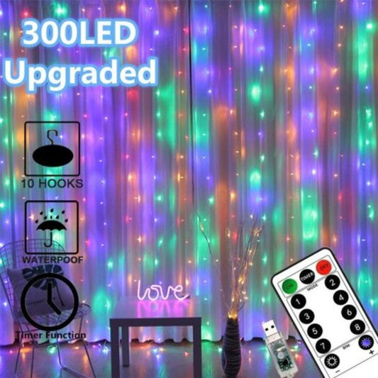 Curtain Lights 300 Led Usb Fairy String Ir Remote Waterproof 8 Settings Twinkle Multicolor