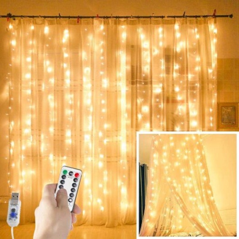 Curtain Lights 300 Led Usb Fairy String Ir Remote Waterproof 8 Settings Twinkle Multicolor