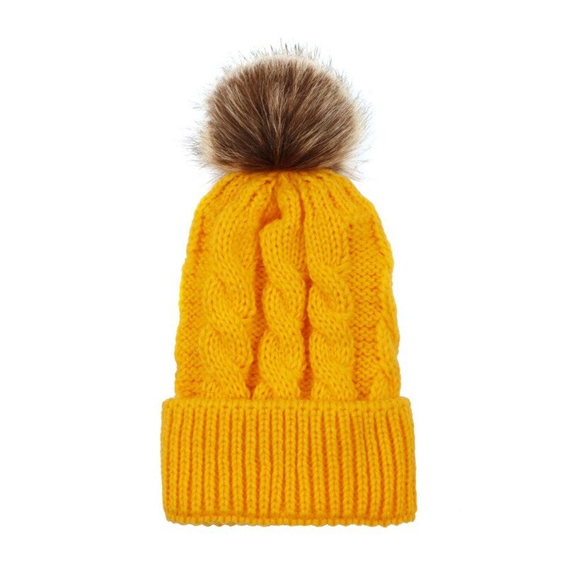 Winter Warm Women Kids Knitted Crochet Wool Hat Yellow1