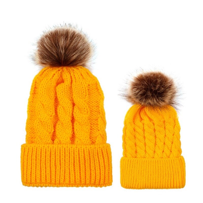 Winter Warm Women Kids Knitted Crochet Wool Hat Yellow1