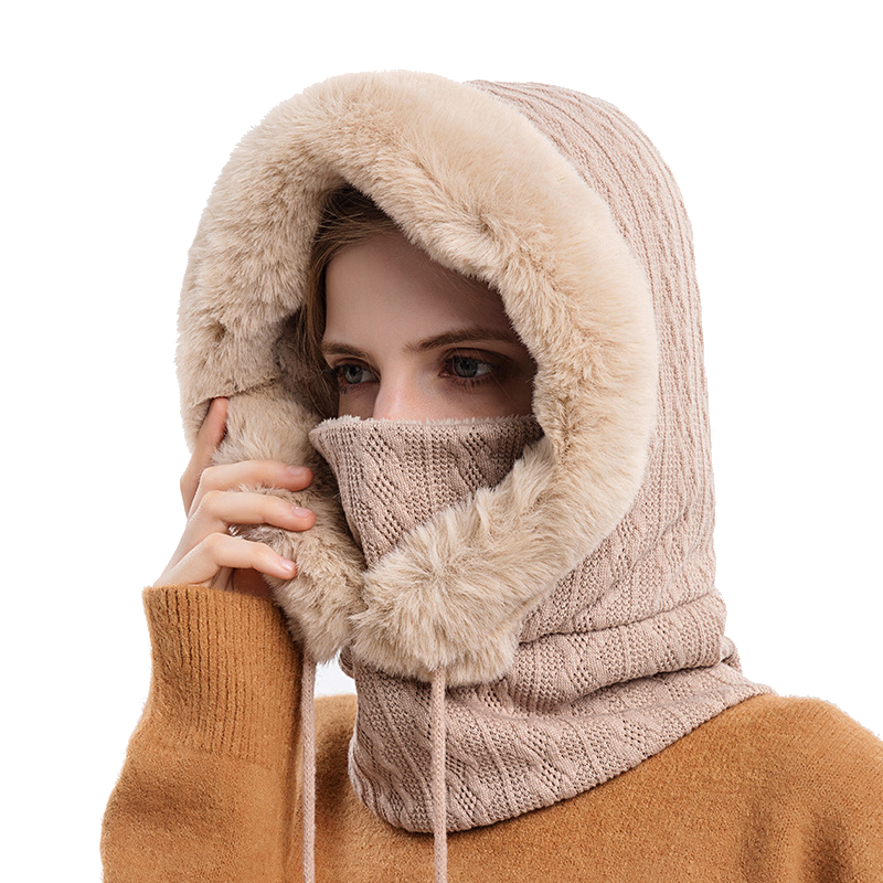 Winter Thick Plush Hat With Scarf Windproof Warm Knit Hats Hooded For Women Uni