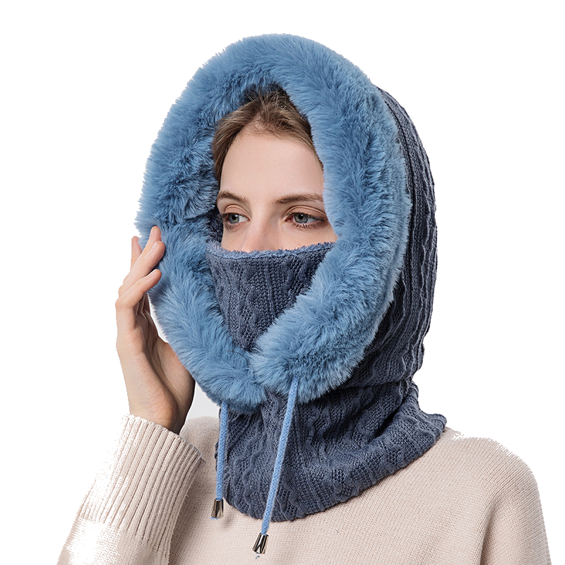 Winter Thick Plush Hat With Scarf Windproof Warm Knit Hats Hooded For Women Uni