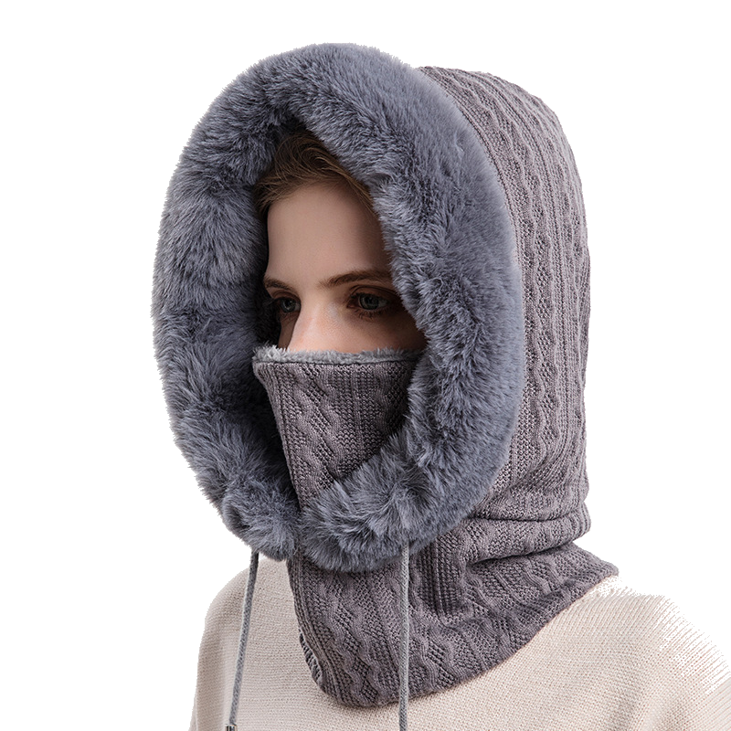 Winter Thick Plush Hat With Scarf Windproof Warm Knit Hats Hooded For Women Uni