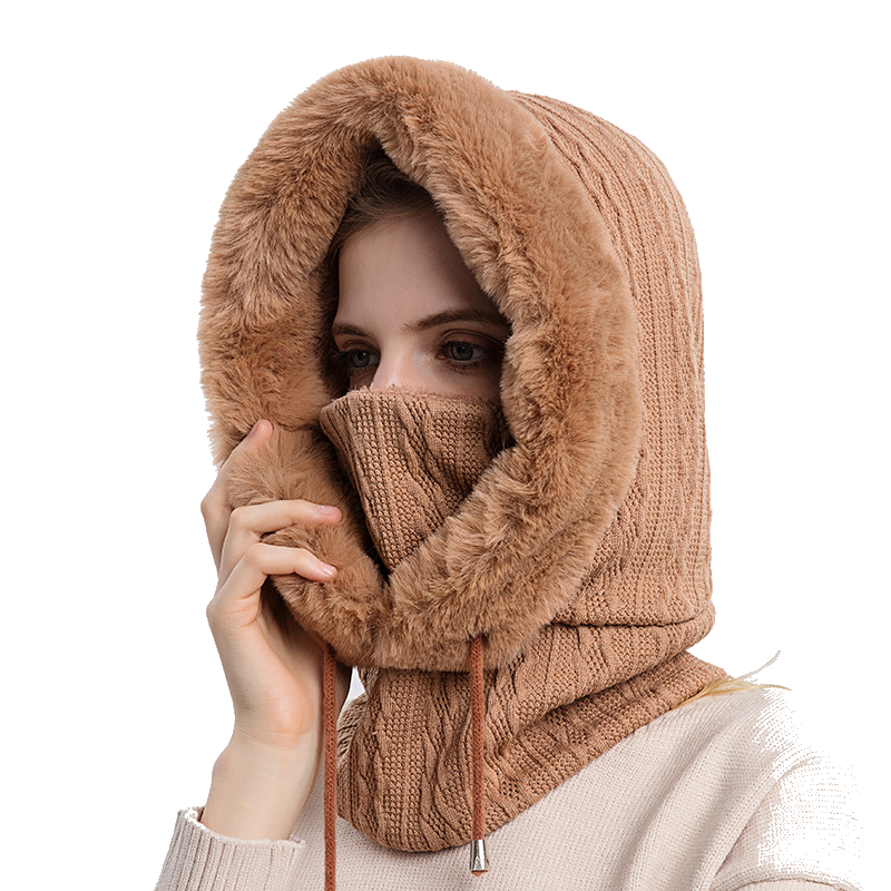 Winter Thick Plush Hat With Scarf Windproof Warm Knit Hats Hooded For Women Uni