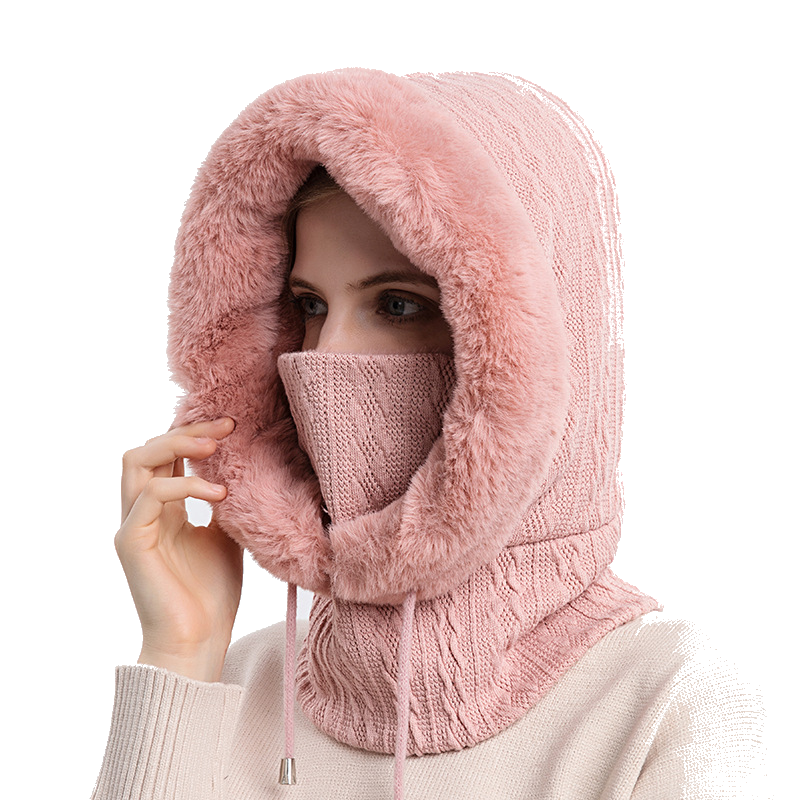 Winter Thick Plush Hat With Scarf Windproof Warm Knit Hats Hooded For Women Uni