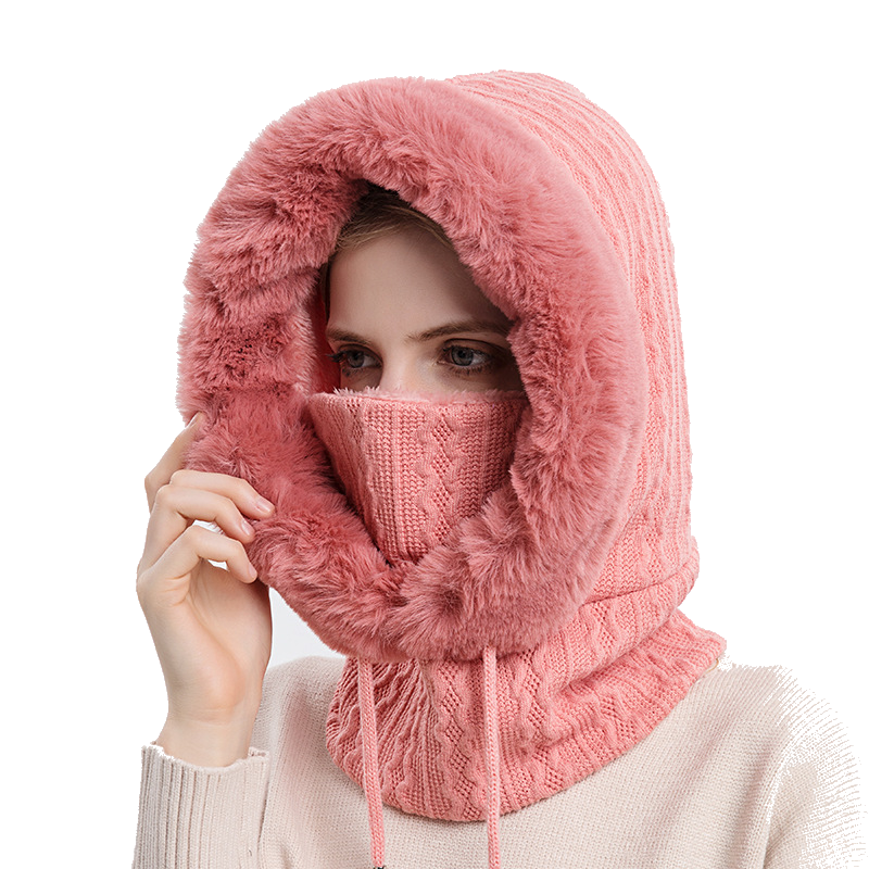 Winter Thick Plush Hat With Scarf Windproof Warm Knit Hats Hooded For Women Uni