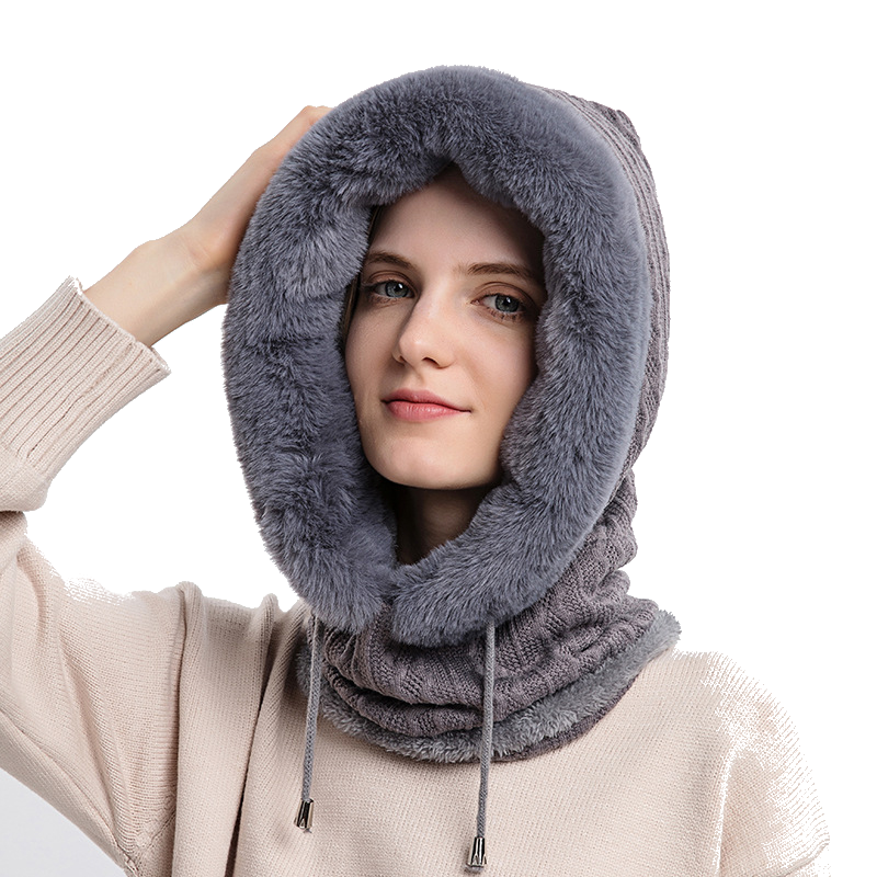Winter Thick Plush Hat With Scarf Windproof Warm Knit Hats Hooded For Women Uni
