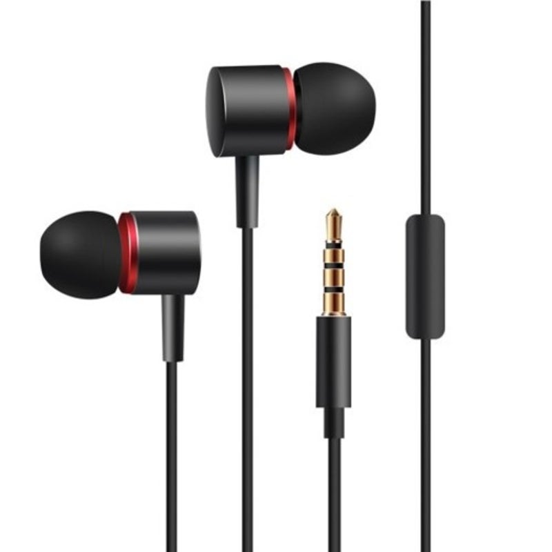 Wire Controlled Metal Headphones Phone Computer Mp3 In Ear Black