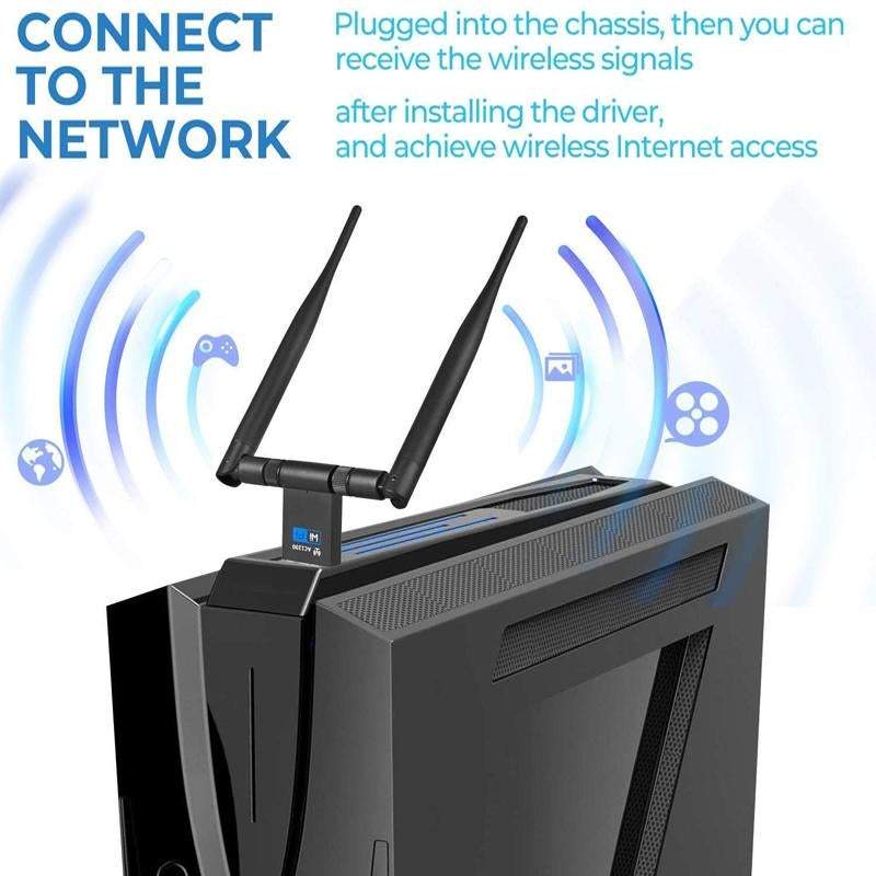 Usb Wireless Wifi Adapter Bt Dongle 1200Mbps Ethernet Dual Antenna