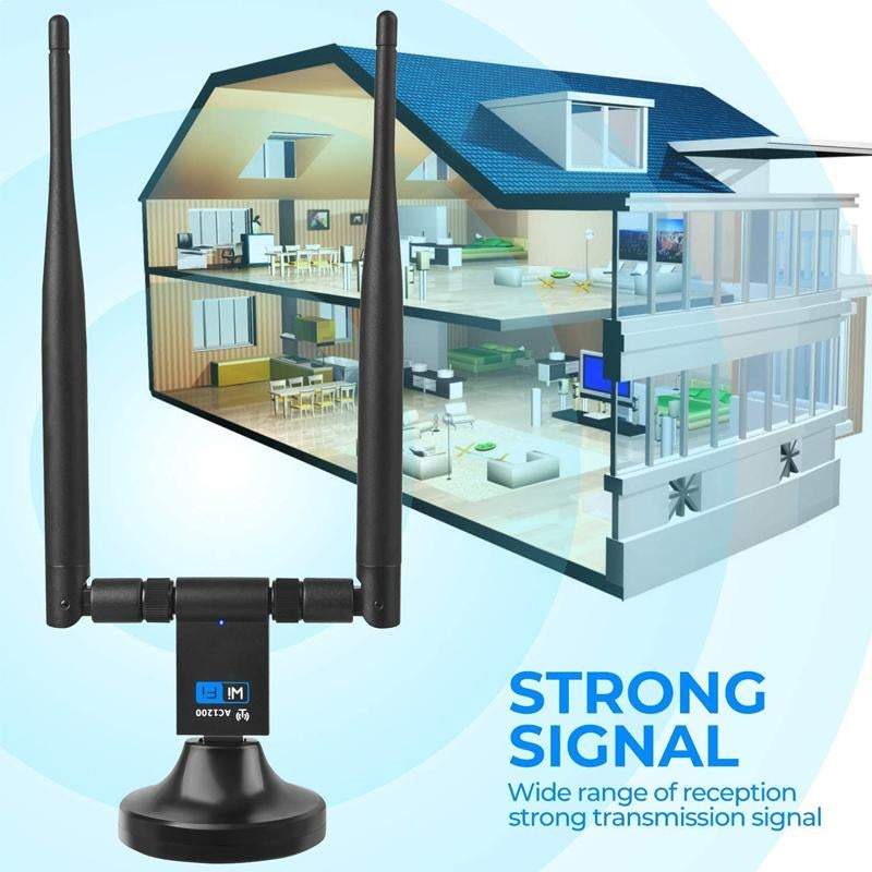 Usb Wireless Wifi Adapter Bt Dongle 1200Mbps Ethernet Dual Antenna