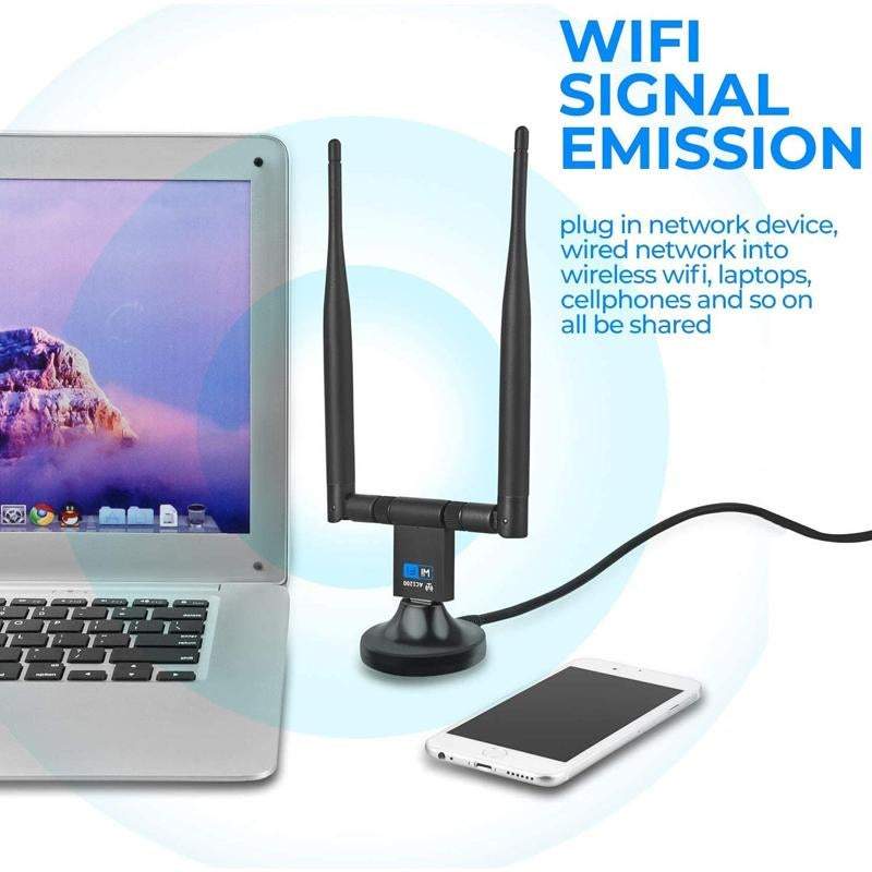 Usb Wireless Wifi Adapter Bt Dongle 1200Mbps Ethernet Dual Antenna