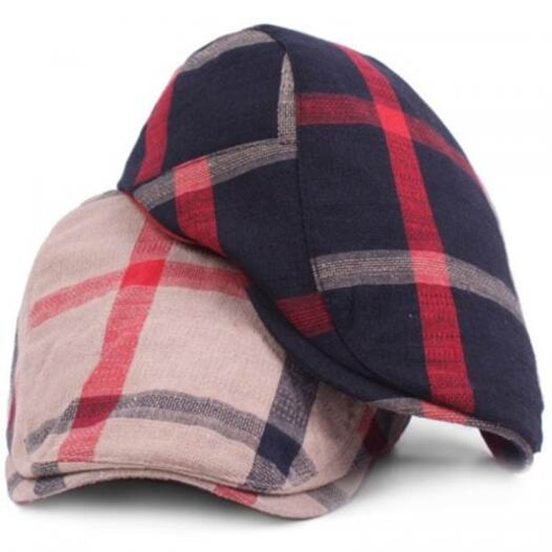 Women Grid Casual Outdoor Visor Forward Hat Flat Cap Beret Red