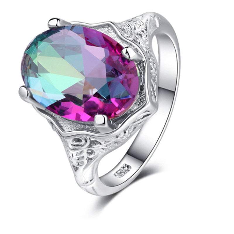 Veile Studios Rainbow Fire Mystic Topaz Ring Silver Fine Jewelry Gift For Women Lady Girls