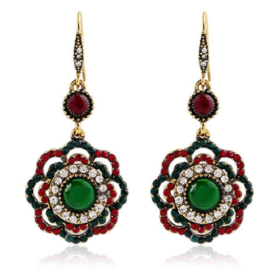 Veile Studios Rings Women Retro Pop Earrings Bohemian Ethnic Flower Pendant Alloy Drop Hook