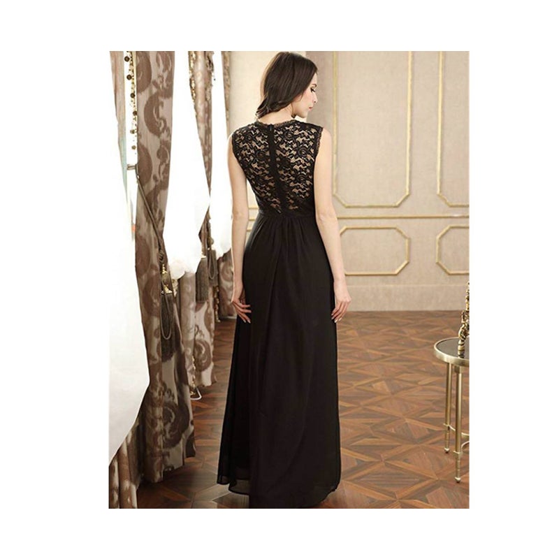 Women's Casual Deep V Neck Sleeveless Vintage Wedding Maxi Dress