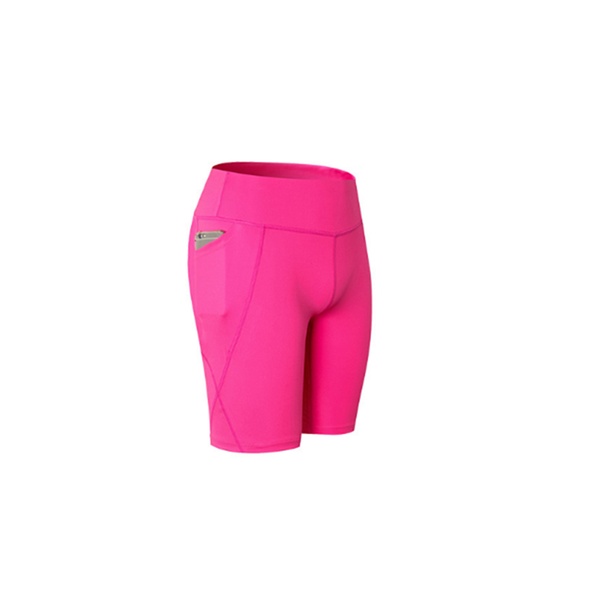 Women Performance Athletic Compression Shorts With Side Pocket Rose Red
