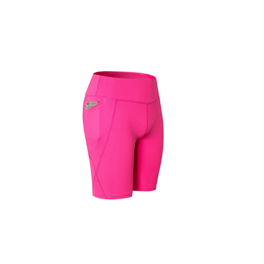 Women Performance Athletic Compression Shorts With Side Pocket Rose Red