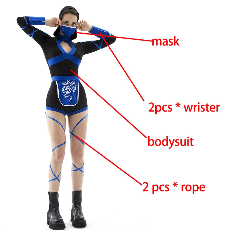 Women Ninja Costume Anime Dragon Samurai Cosplay Jumpsuit For Halloween